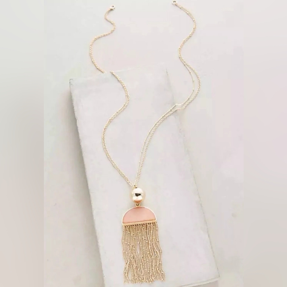 Anthropologie Gold and Pink Tassel Necklace
